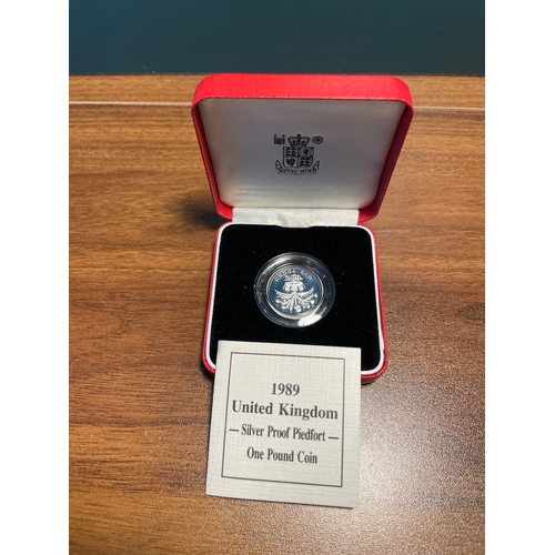 66 - Royal Mint 1989 United Kingdom Silver Proof Piedfort One Pound Coin in Box with COA