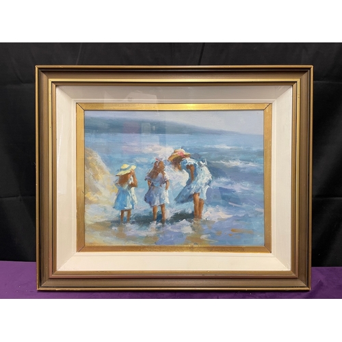 20A - Oil on Canvas of Young Girls on Beach Impressionist attributed to Edward Henry Potthast - unsigned -... 