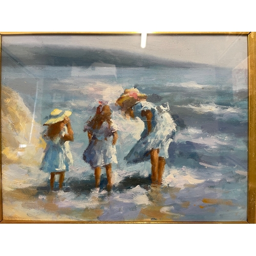 20A - Oil on Canvas of Young Girls on Beach Impressionist attributed to Edward Henry Potthast - unsigned -... 