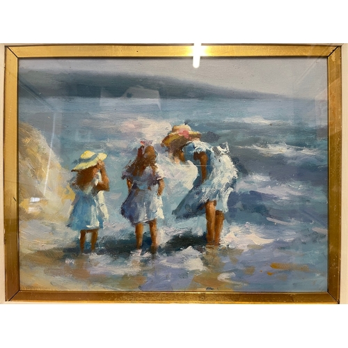 20A - Oil on Canvas of Young Girls on Beach Impressionist attributed to Edward Henry Potthast - unsigned -... 