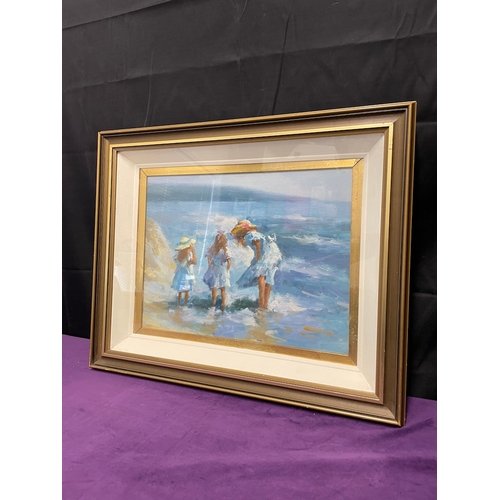 20A - Oil on Canvas of Young Girls on Beach Impressionist attributed to Edward Henry Potthast - unsigned -... 