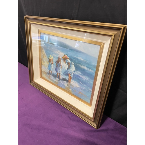 20A - Oil on Canvas of Young Girls on Beach Impressionist attributed to Edward Henry Potthast - unsigned -... 