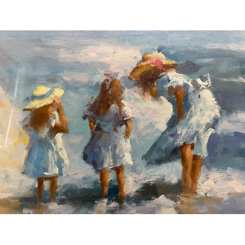 20A - Oil on Canvas of Young Girls on Beach Impressionist attributed to Edward Henry Potthast - unsigned -... 