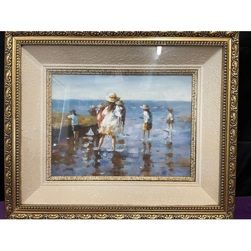 20B - 20th Century Impressionist Oil on Canvas of Children Playing on Beach attributed to Edward Henry Pot... 