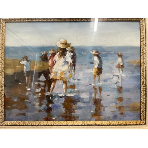 20B - 20th Century Impressionist Oil on Canvas of Children Playing on Beach attributed to Edward Henry Pot... 