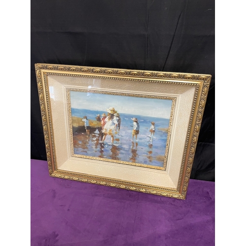 20B - 20th Century Impressionist Oil on Canvas of Children Playing on Beach attributed to Edward Henry Pot... 