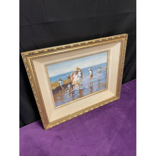 20B - 20th Century Impressionist Oil on Canvas of Children Playing on Beach attributed to Edward Henry Pot... 