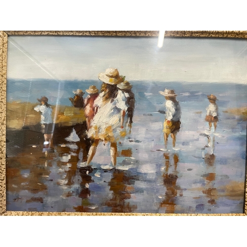 20B - 20th Century Impressionist Oil on Canvas of Children Playing on Beach attributed to Edward Henry Pot... 