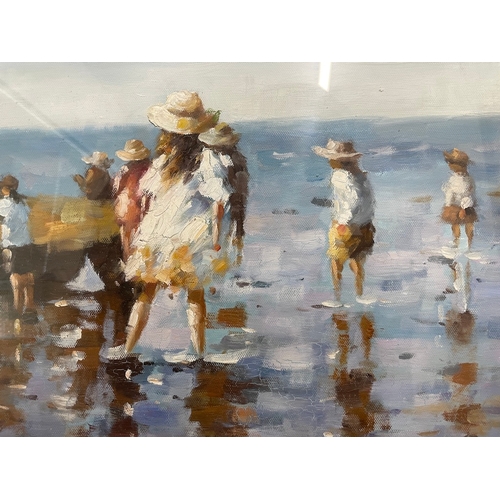 20B - 20th Century Impressionist Oil on Canvas of Children Playing on Beach attributed to Edward Henry Pot... 