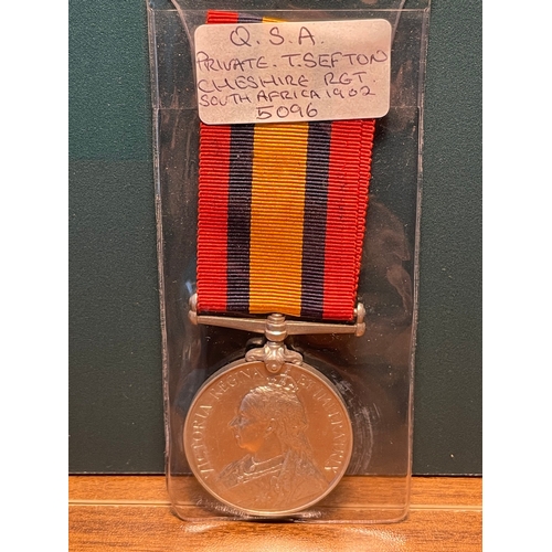 158 - Queens South Africa Medal Private T Sefton Cheshire Regiment South Africa 1902 - 5096