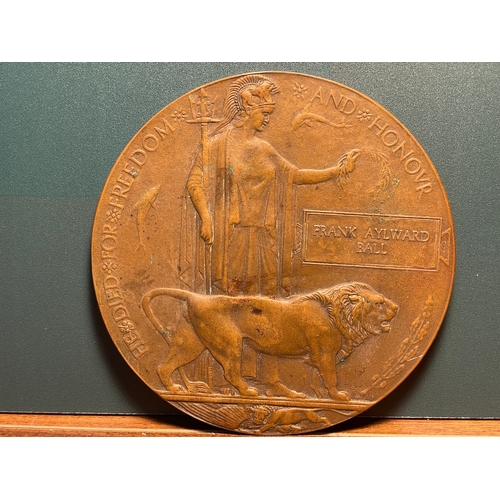 172 - WW1 British Bronze Death Plaque / Penny - Frank Aylward Ball