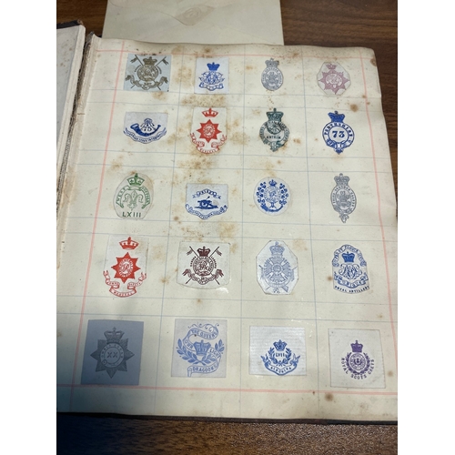 186 - Collection of over 500 Military Arms Crests & Monograms in folder + loose crest's & cigarette cards