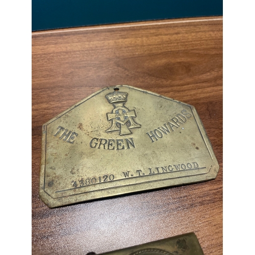 189A - Green Howards (Yorkshire) Regiment Brass Bed / Duty Foot Plate issued to 4380120 W T Lingwood, Perio... 