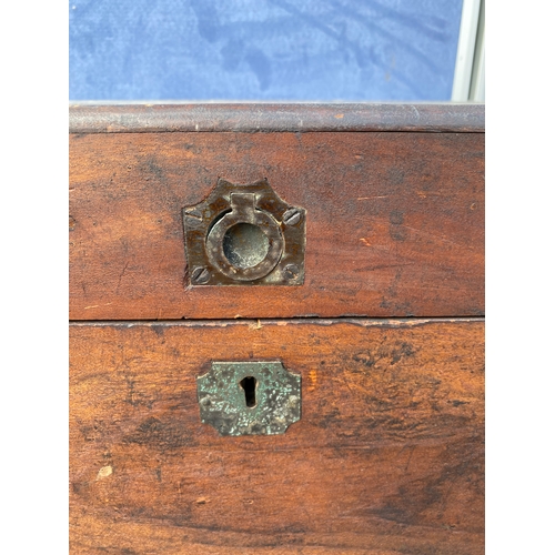 229 - A lot of two wooden boxes. Army/military ammo/memory box design (left). 19th century antique Camphor... 