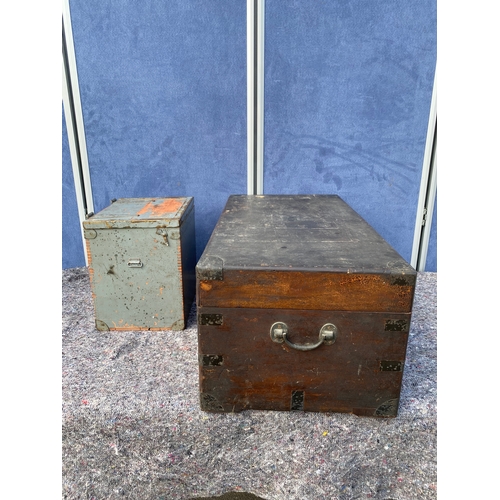 229 - A lot of two wooden boxes. Army/military ammo/memory box design (left). 19th century antique Camphor... 