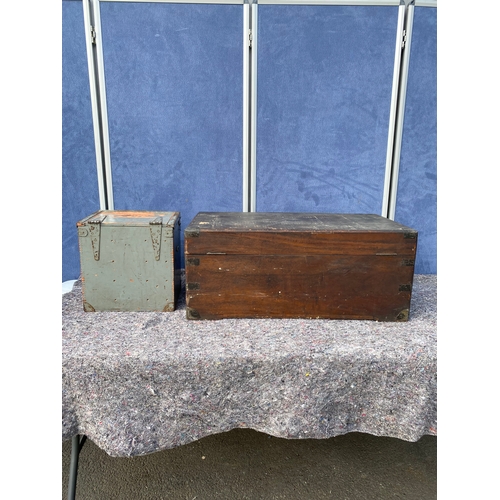 229 - A lot of two wooden boxes. Army/military ammo/memory box design (left). 19th century antique Camphor... 