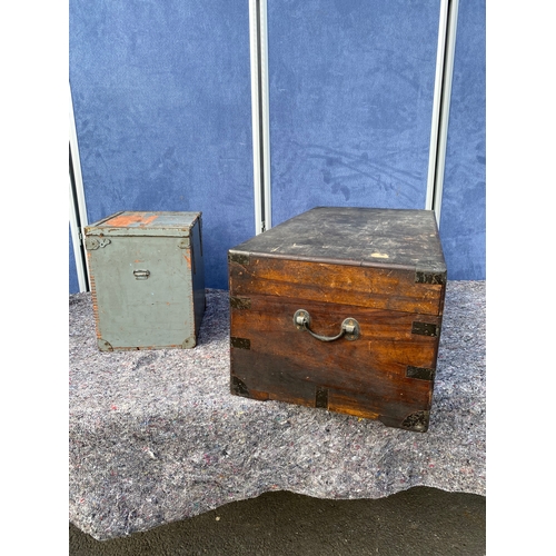 229 - A lot of two wooden boxes. Army/military ammo/memory box design (left). 19th century antique Camphor... 