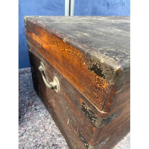 229 - A lot of two wooden boxes. Army/military ammo/memory box design (left). 19th century antique Camphor... 