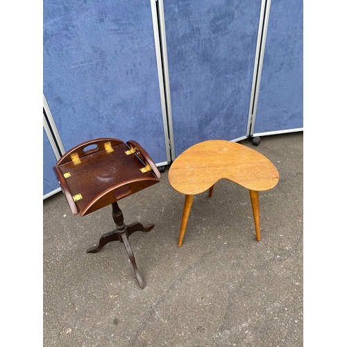 242 - A lot of two small tables. Vintage mahogany butlers table (Left).  Mid century kidney/boomerang side... 