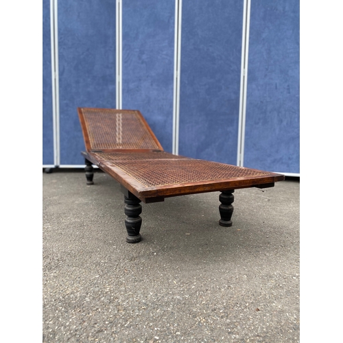 243 - Antique english Victorian folding campaign daybed by Leveson & Sons. Mahogany framed with woven cane... 