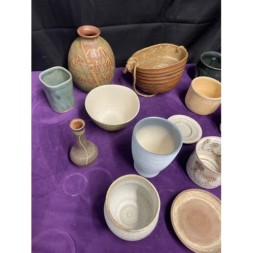 44 - Quantity of vintage studio / stoneware pottery bowls / vases inc Susan Bennett / Marion + others