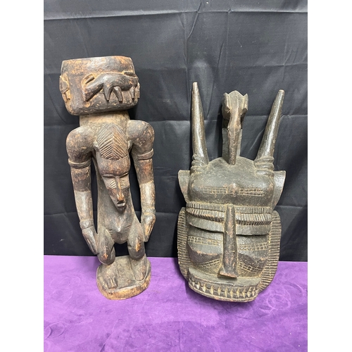 50 - Vintage carved African statue & mask