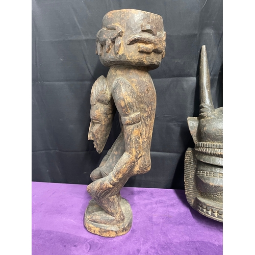 50 - Vintage carved African statue & mask