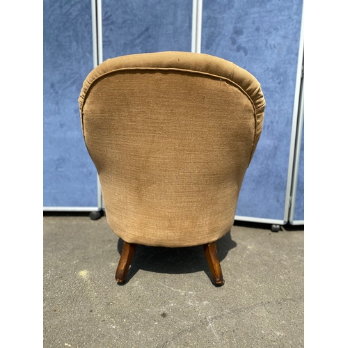 258 - Vintage mustard upholstered button back slipper/reading chair