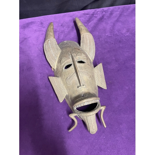 53 - Vintage Brass Ceremonial Mask 36cm x 16cm