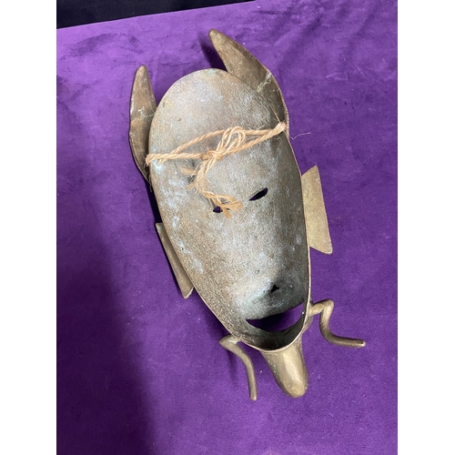 53 - Vintage Brass Ceremonial Mask 36cm x 16cm