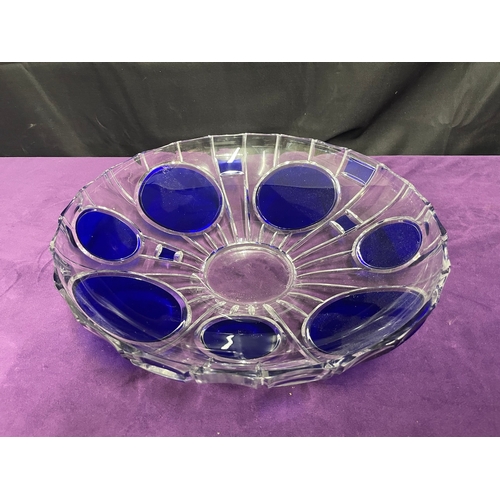 55 - Early 20th Century Bohemian Glass centerpiece cobalt blue signed underneath R. Gionowski? 35cm x 8cm