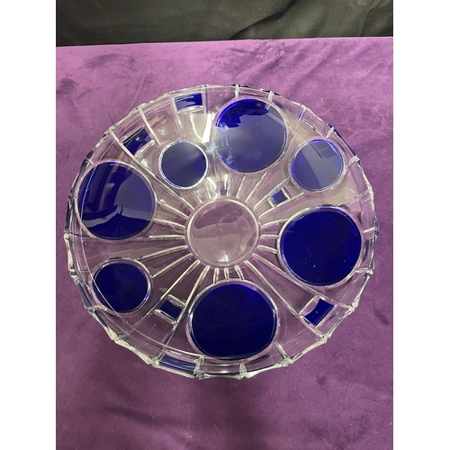 55 - Early 20th Century Bohemian Glass centerpiece cobalt blue signed underneath R. Gionowski? 35cm x 8cm