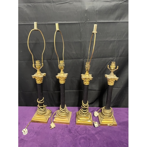 57 - Set of four Matching Vintage c1950/60's Gilded Brass Romanesque Corinthian Column Lamps - 46cm tall