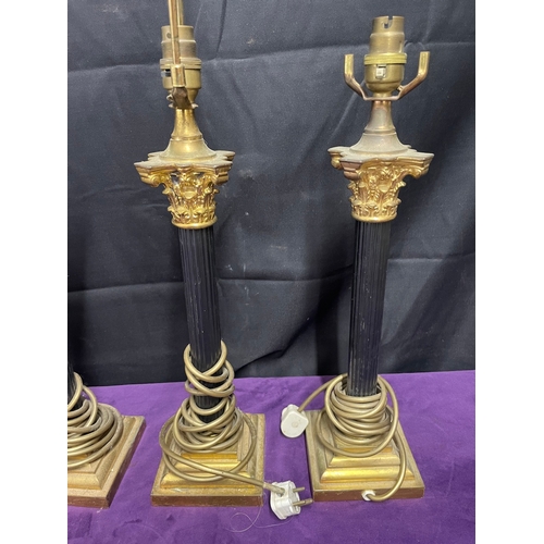 57 - Set of four Matching Vintage c1950/60's Gilded Brass Romanesque Corinthian Column Lamps - 46cm tall