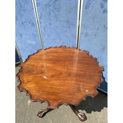 265 - Antique carved mahogany tilt top pie crust side table