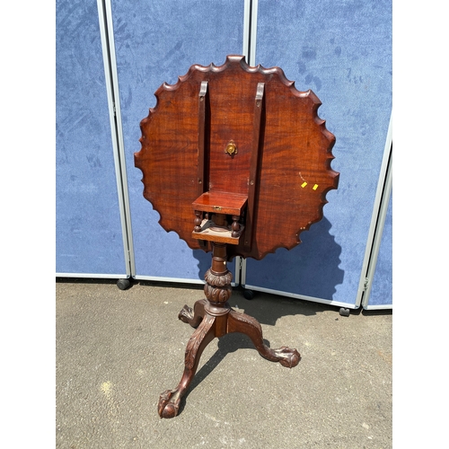 265 - Antique carved mahogany tilt top pie crust side table