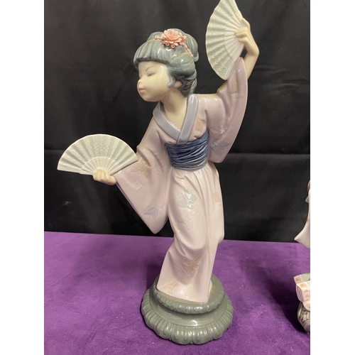 60 - Three vintage c1970/80's Lladro Japanese Ceramic Figures inc Madame Butterfly, Japanese Timid Girl  ... 