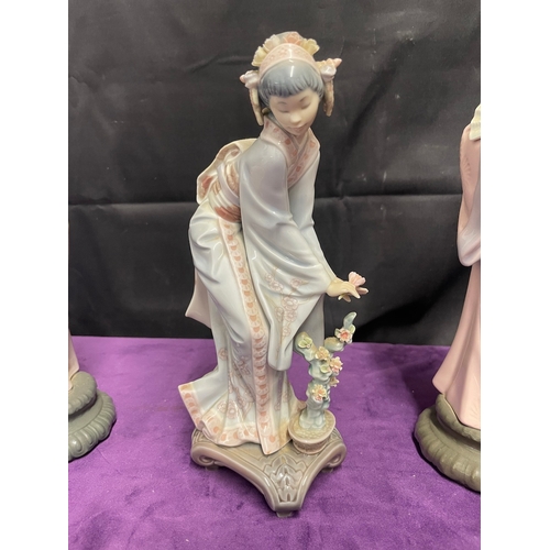 60 - Three vintage c1970/80's Lladro Japanese Ceramic Figures inc Madame Butterfly, Japanese Timid Girl  ... 