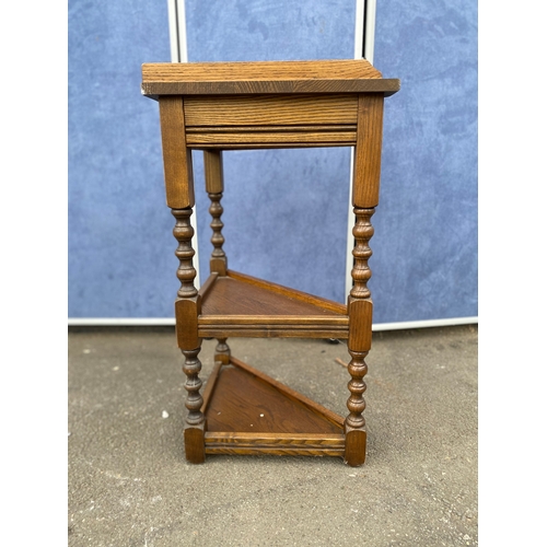 274 - Oak barley twist design corner shelving unit by Old Charm furniture.