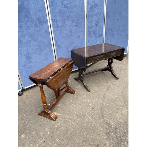 281 - A lot of two antique small dropleaf tables.  Ebonized Mahogany regency style (right) Oak oval drople... 