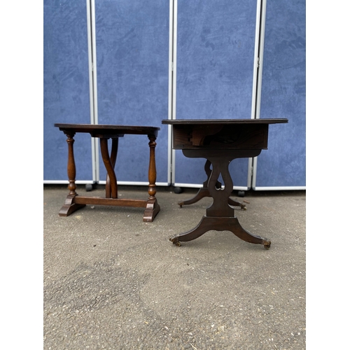 281 - A lot of two antique small dropleaf tables.  Ebonized Mahogany regency style (right) Oak oval drople... 