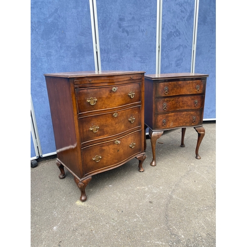 282 - Antique walnut 4 drawer chest of draws with brushing slide and Pedestal/side table both on Cabriole ... 