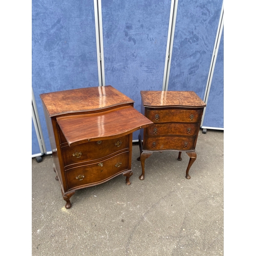 282 - Antique walnut 4 drawer chest of draws with brushing slide and Pedestal/side table both on Cabriole ... 