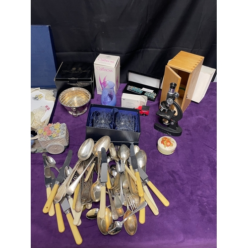 61 - Quantity of ceramics figures, Royal Worcester Plate / Pie Knife, Crystal , Glassware + others