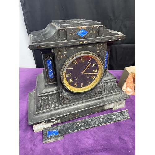 64 - 19th Century Slate Clock A/F + Art Deco Marble Clock A/F