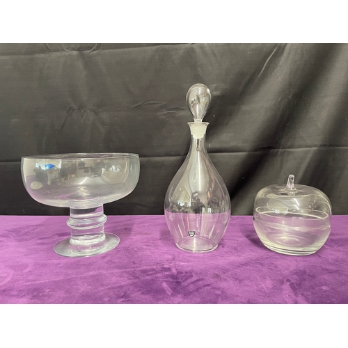 68 - Lot of three Scandinavian glasswares inc Orrefors Decanter