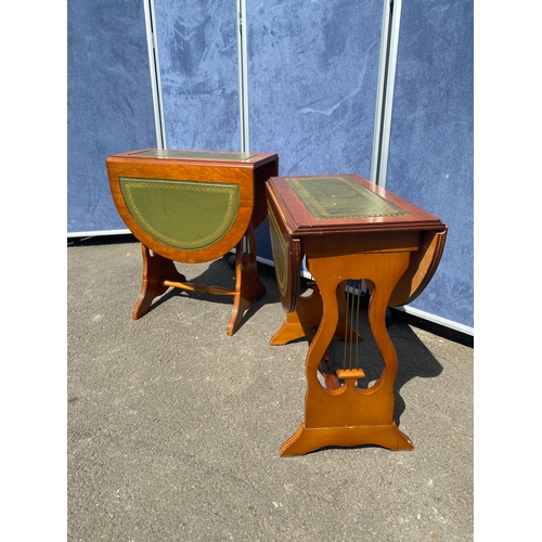 287 - A pair of small Vintage inlaid green leather drop leaf coffee/side tables

See images for dimensions... 