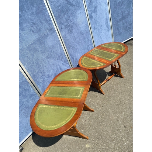 287 - A pair of small Vintage inlaid green leather drop leaf coffee/side tables

See images for dimensions... 