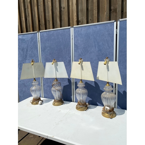 291 - Vintage set of four crystal and brass table lamps