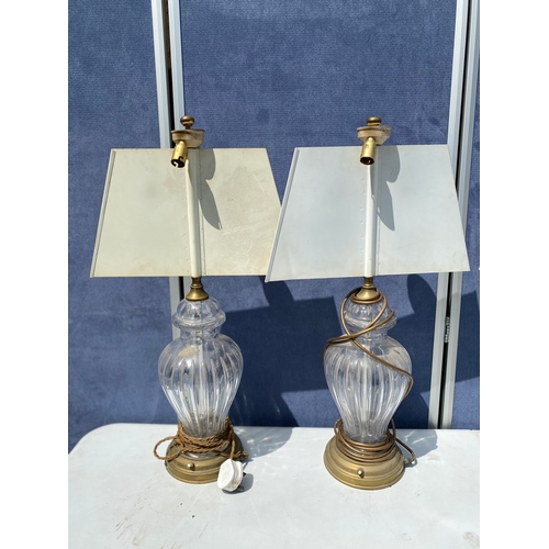 291 - Vintage set of four crystal and brass table lamps